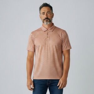 Peter Millar Polo Shirt Mens Large Purple Orange Stripe Golf‎ Active Performance